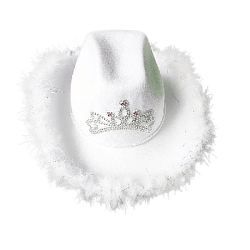 Шляпа ковбойская с перьями и короной, белый