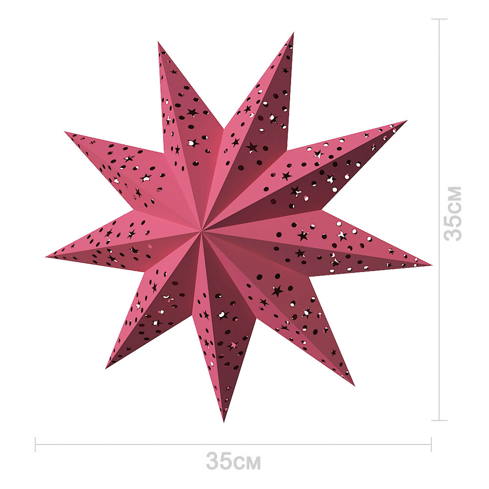Звезда девятиконечная 35 см , точки и звездочки, Красный