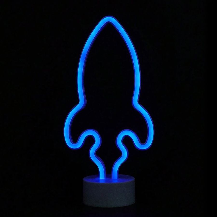 Светильник неоновый на подставке "Ракета"  30 х 15 см, от батареек, синий Светильник неоновый на подставке "Ракета"  30 х 15 см, от батареек, синий