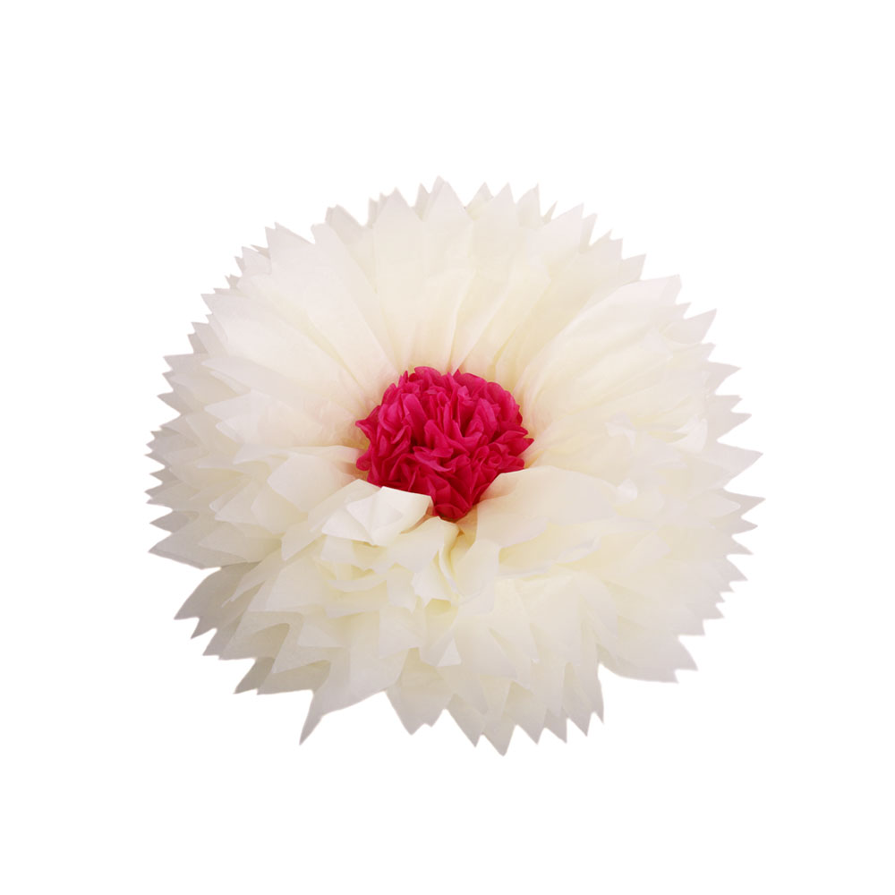 Бумажный цветок 30 см айвори+малиновый