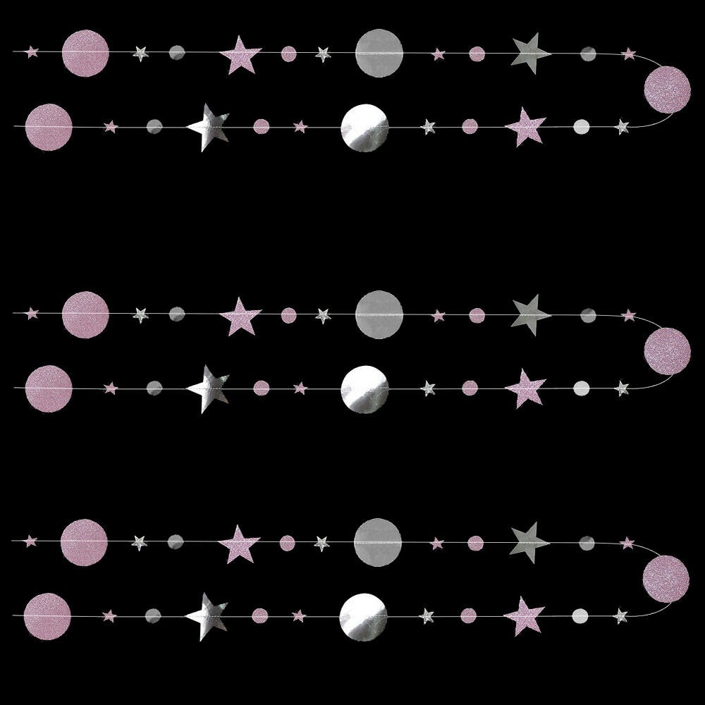 Гирлянда Звезды/Кружочки 4 м металлик Серебро/ блеск Розовый