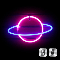 Неоновая подвеска "Сатурн"  30 х 17,5 см, от батареек и USB, синий+розовый