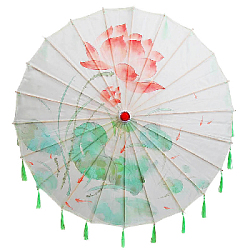 Китайский тканевый зонтик цветочный с кисточками 82х54см, №10