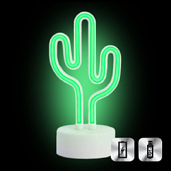 Светильник неоновый на подставке "Кактус" 27 х 13 см зеленый , от батареек и USB